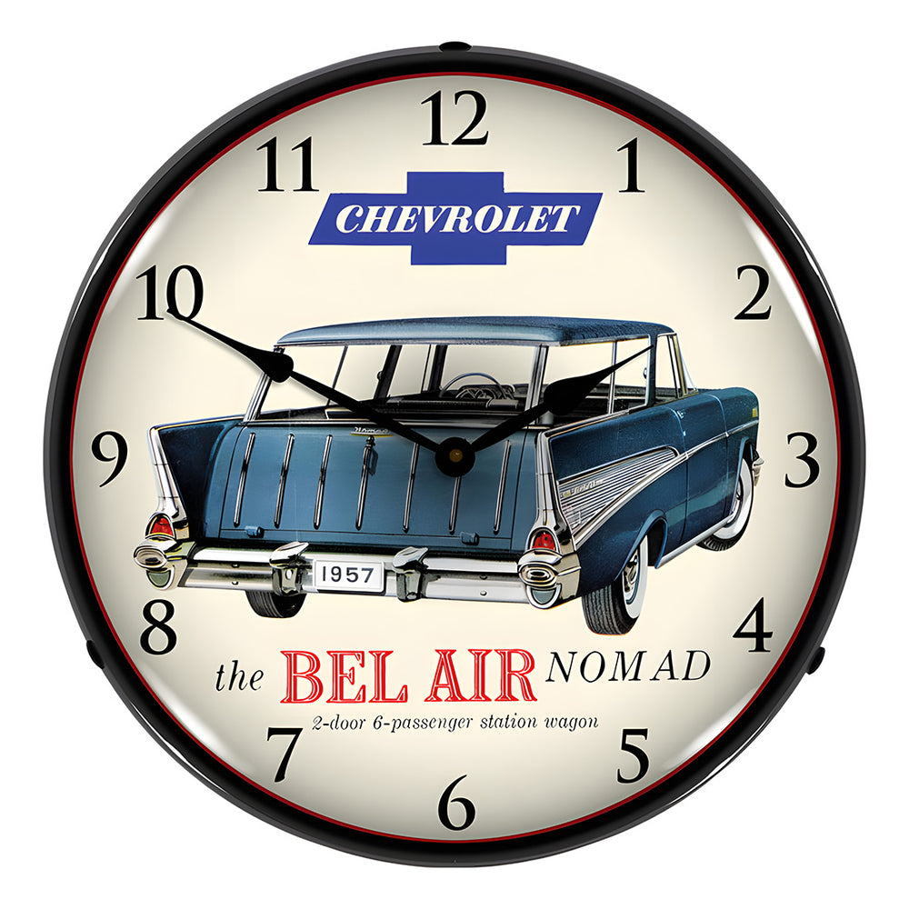 Collectable Sign and Clock 1957 Chevrolet Bel Air Nomad Backlit Wall Clock-GM1701704-Garage Giant