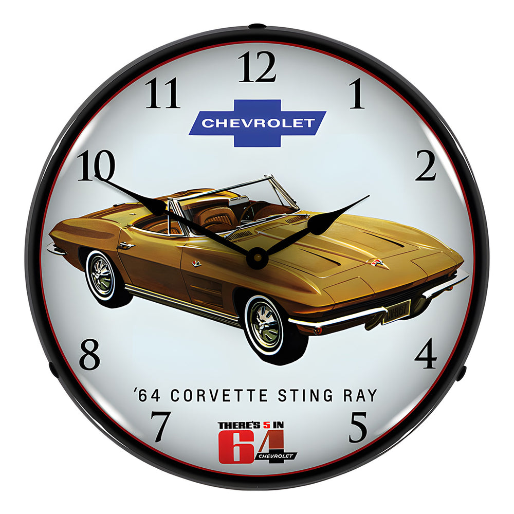 Collectable Sign and Clock 1964 Corvette Sting Ray Backlit Wall Clock-GM1701707-Garage Giant