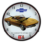 Collectable Sign and Clock 1964 Corvette Sting Ray Backlit Wall Clock-GM1701707-Garage Giant 