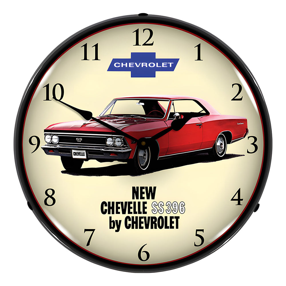 Collectable Sign and Clock 1966 Chevelle SS 396 Backlit Wall Clock-GM1702730-Garage Giant