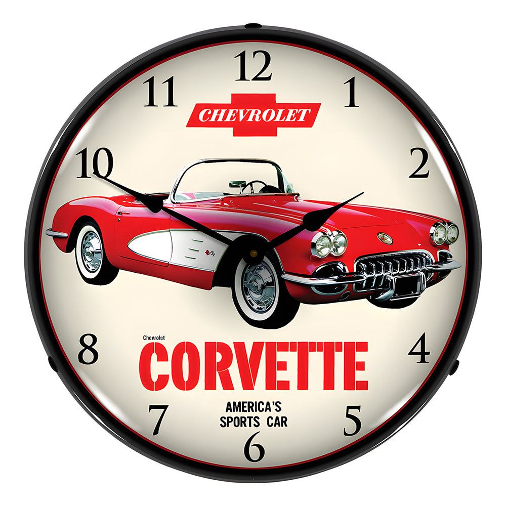 Collectable Sign and Clock 1959 Chevrolet Corvette Backlit Wall Clock-GM1702740-Garage Giant