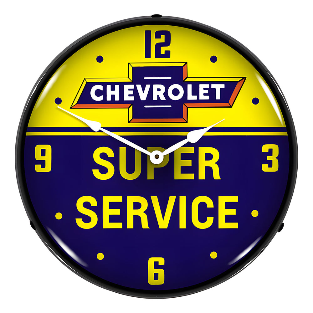 Collectable Sign and Clock Chevrolet Bowtie Super Service Backlit Wall Clock-GM1704747-Garage Giant