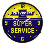 Collectable Sign and Clock Chevrolet Bowtie Super Service Backlit Wall Clock-GM1704747-Garage Giant 