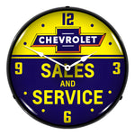 Collectable Sign and Clock Chevrolet Bowtie Sales and Service Backlit Wall Clock-GM1704748-Garage Giant 