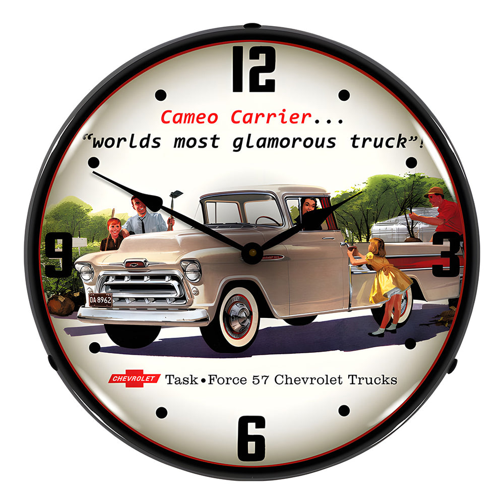 Collectable Sign and Clock 1957 Chevrolet Cameo Truck Backlit Wall Clock-GM1801825-Garage Giant