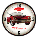 Collectable Sign and Clock 1962 Corvette Backlit Wall Clock-GM1801829-Garage Giant 