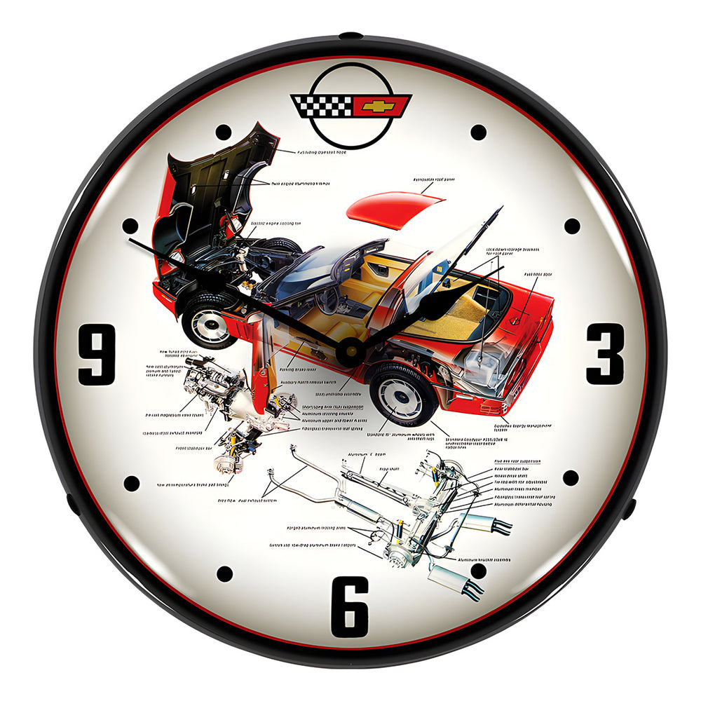 Collectable Sign and Clock C4 Corvette Tech Backlit Wall Clock-GM1801830-Garage Giant