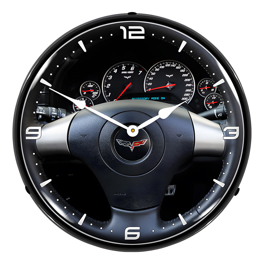 Collectable Sign and Clock C6 Corvette Dash Backlit Wall Clock-GM19081011-Garage Giant