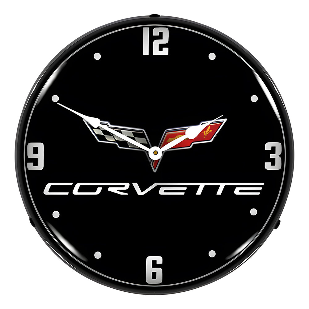 Collectable Sign and Clock C6 Corvette Black Tie Backlit Wall Clock-GM19091020-Garage Giant