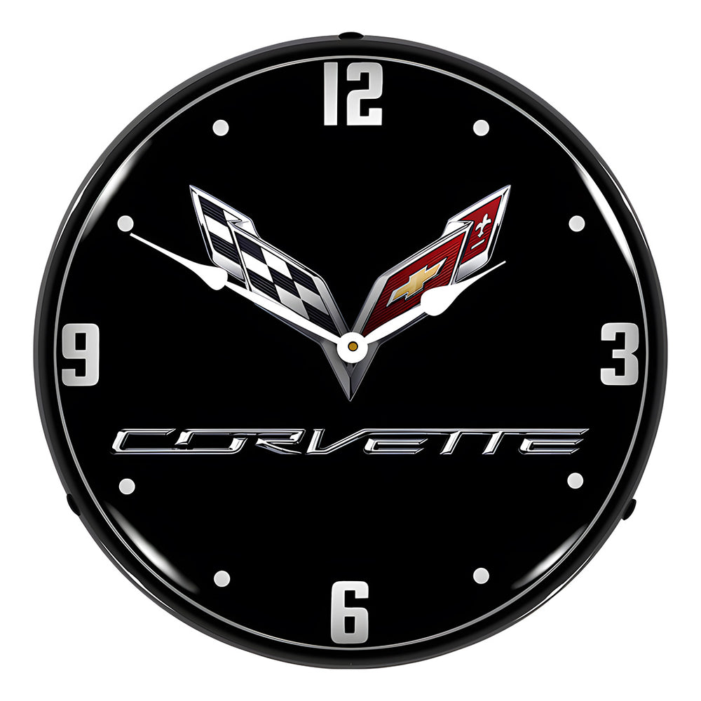 Collectable Sign and Clock C7 Corvette Black Tie Backlit Wall Clock-GM19091021-Garage Giant