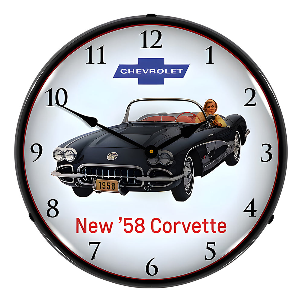 Collectable Sign and Clock 1958 Corvette Backlit Wall Clock-GM23031373-Garage Giant