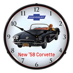 Collectable Sign and Clock 1958 Corvette Backlit Wall Clock-GM23031373-Garage Giant 