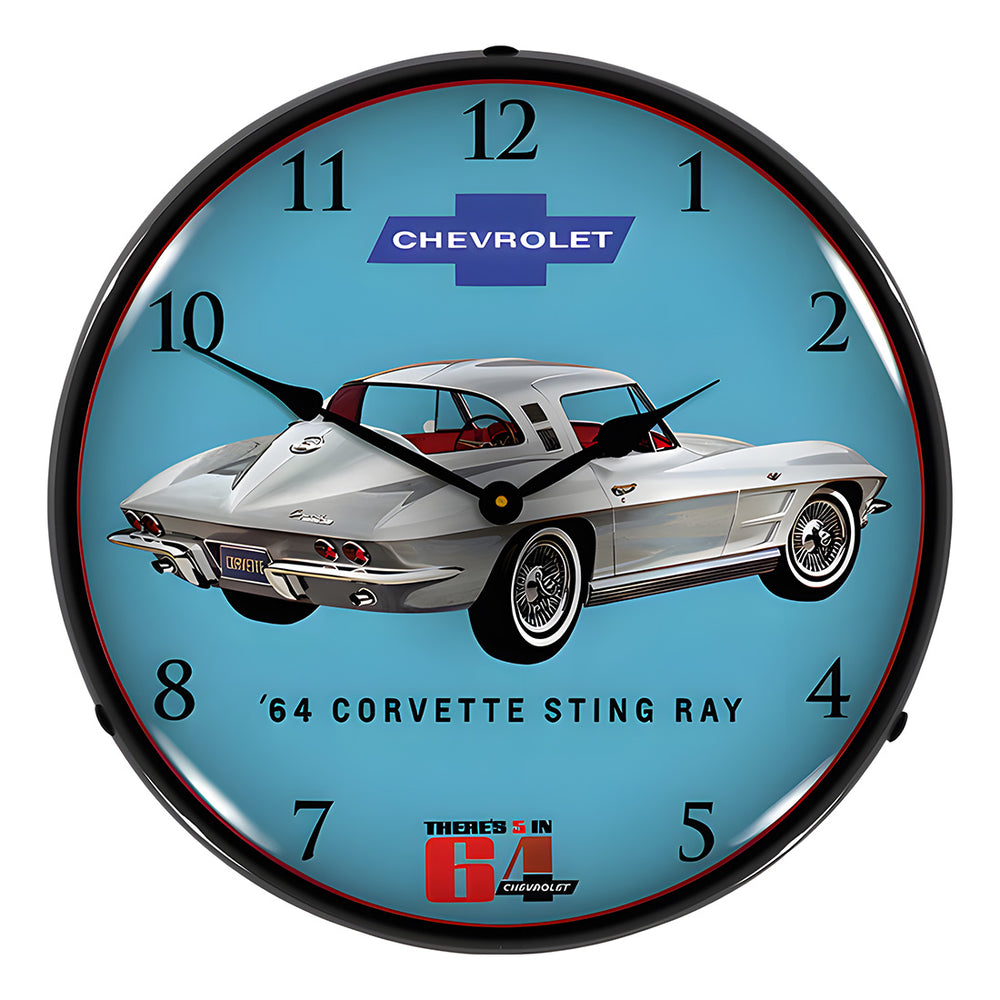 Collectable Sign and Clock 1964 Corvette Sting Ray Backlit Wall Clock-GM23031375-Garage Giant