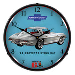 Collectable Sign and Clock 1964 Corvette Sting Ray Backlit Wall Clock-GM23031375-Garage Giant 