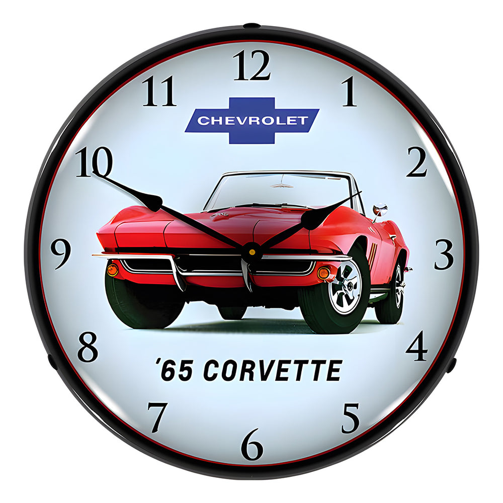Collectable Sign and Clock 1965 Corvette Convertible Backlit Wall Clock-GM23031376-Garage Giant