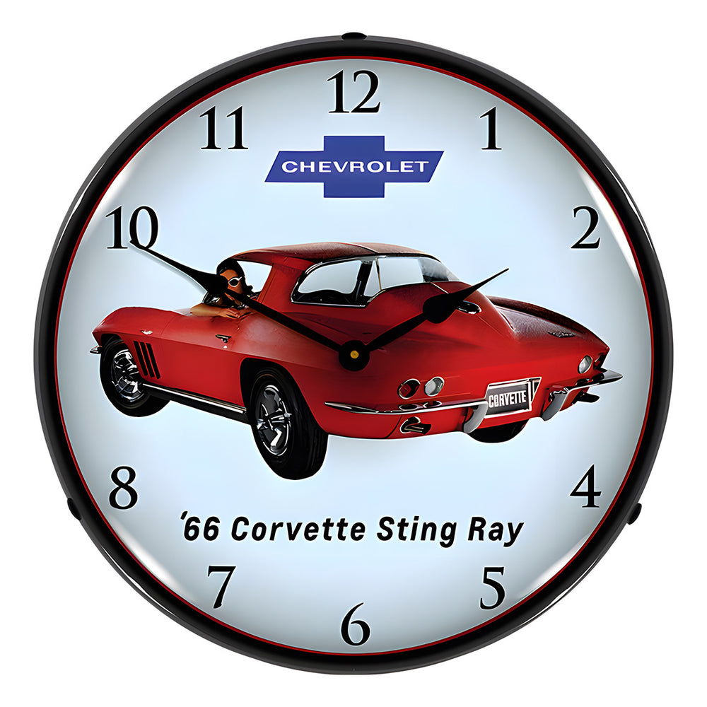 Collectable Sign and Clock 1966 Corvette Sting Ray Backlit Wall Clock-GM23031381-Garage Giant