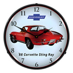 Collectable Sign and Clock 1966 Corvette Sting Ray Backlit Wall Clock-GM23031381-Garage Giant 