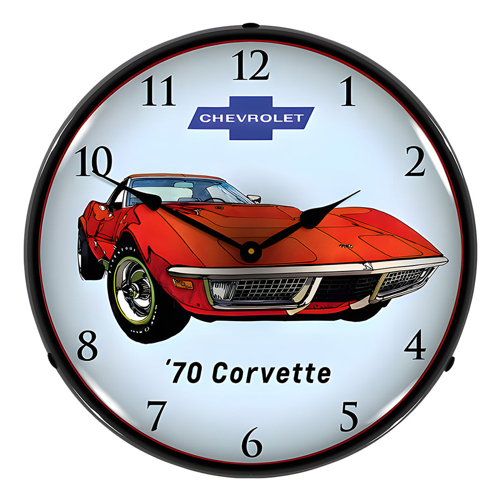 Collectable Sign and Clock 1970 Corvette Backlit Wall Clock-GM23041385-Garage Giant