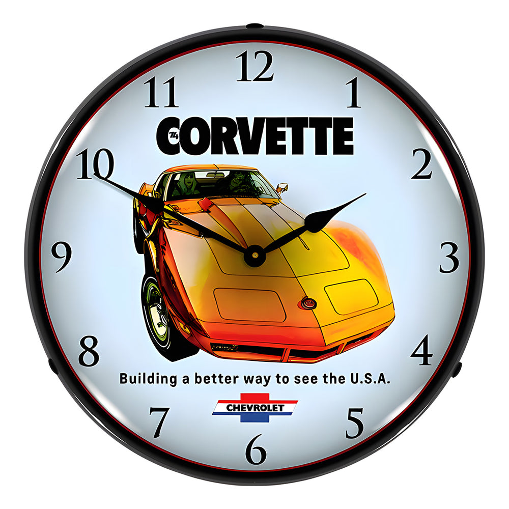 Collectable Sign and Clock 1974 Corvette Backlit Wall Clock-GM23041399-Garage Giant