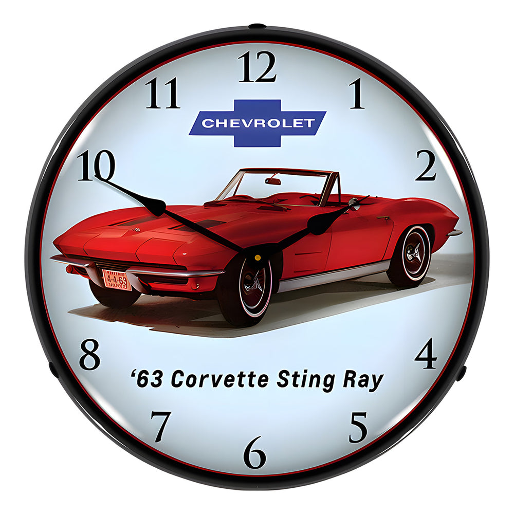 Collectable Sign and Clock 1963 Corvette Convertible Backlit Wall Clock-GM23041410-Garage Giant