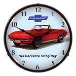 Collectable Sign and Clock 1963 Corvette Convertible Backlit Wall Clock-GM23041410-Garage Giant 