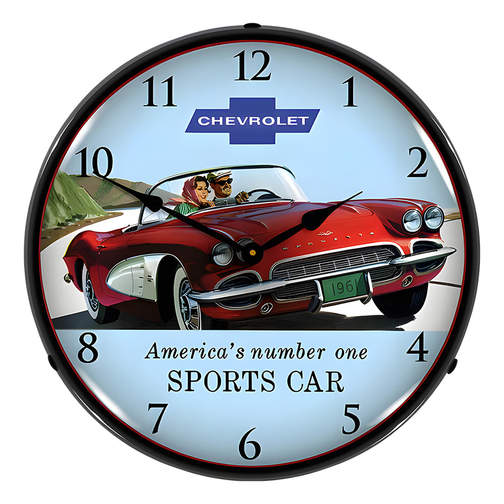 Collectable Sign and Clock 1961 Corvette Backlit Wall Clock-GM23041411-Garage Giant