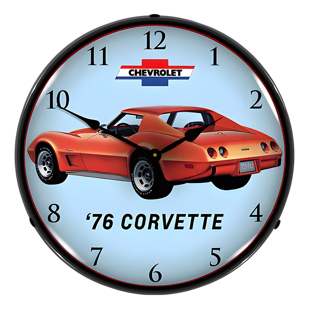 Collectable Sign and Clock 1976 Corvette Backlit Wall Clock-GM23041423-Garage Giant