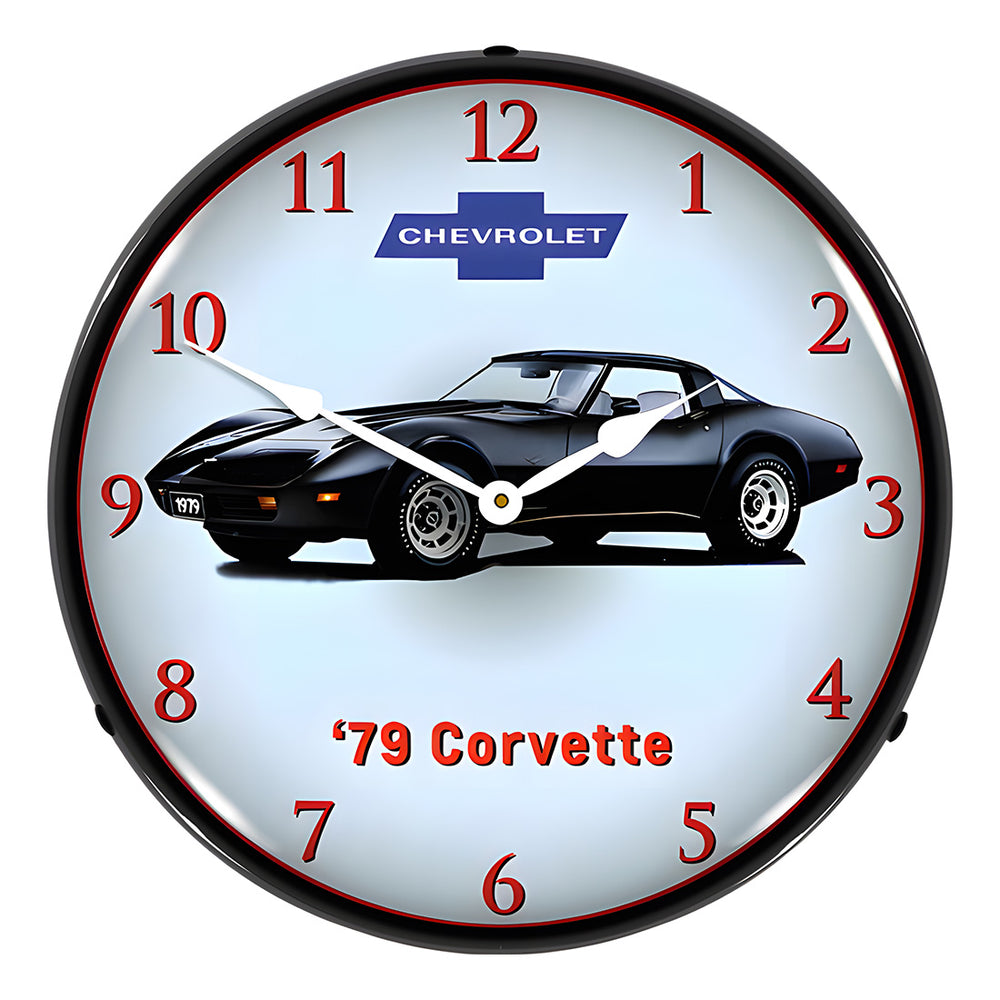 Collectable Sign and Clock 1979 Corvette Backlit Wall Clock-GM23051462-Garage Giant