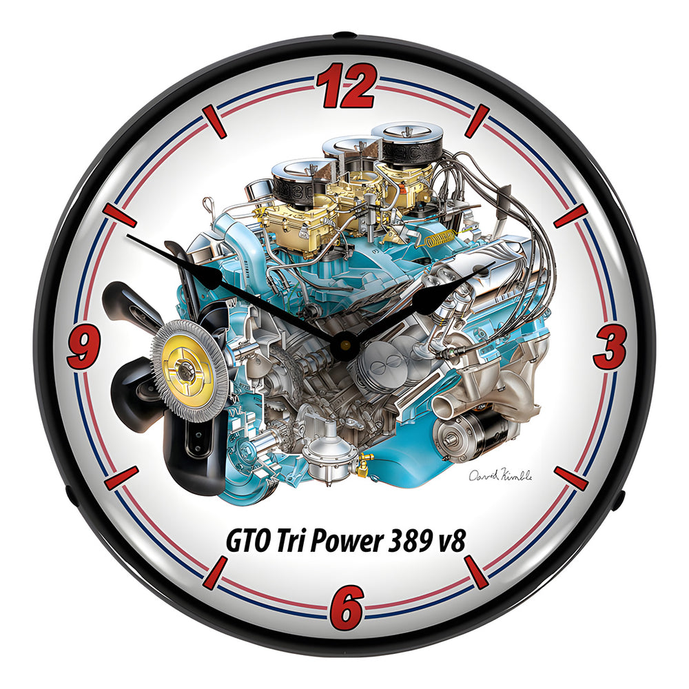 Collectable Sign and Clock GTO Tri Power V8 Engine Backlit Wall Clock-GMDK1604643-Garage Giant