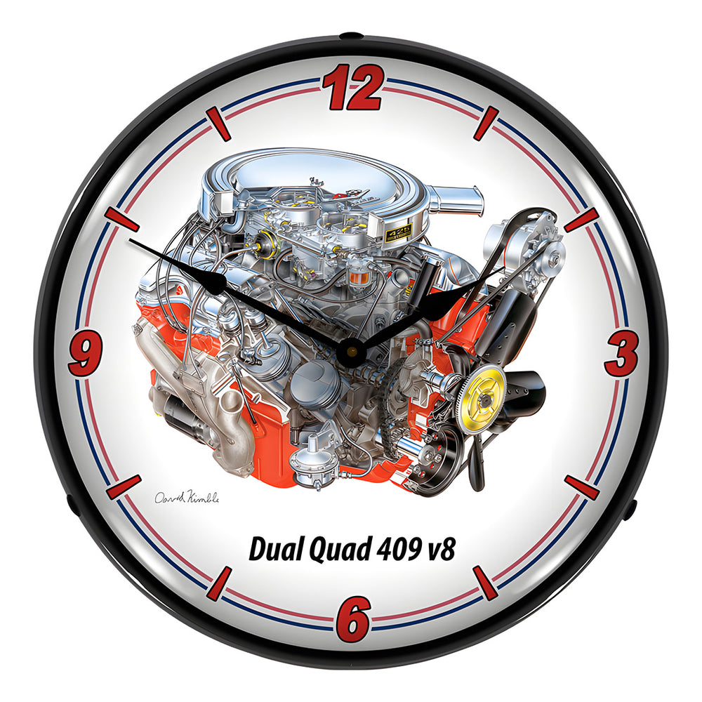 Collectable Sign and Clock Dual Quad 409 V8 Engine Backlit Wall Clock-GMDK1604644-Garage Giant