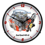 Collectable Sign and Clock Dual Quad 409 V8 Engine Backlit Wall Clock-GMDK1604644-Garage Giant 