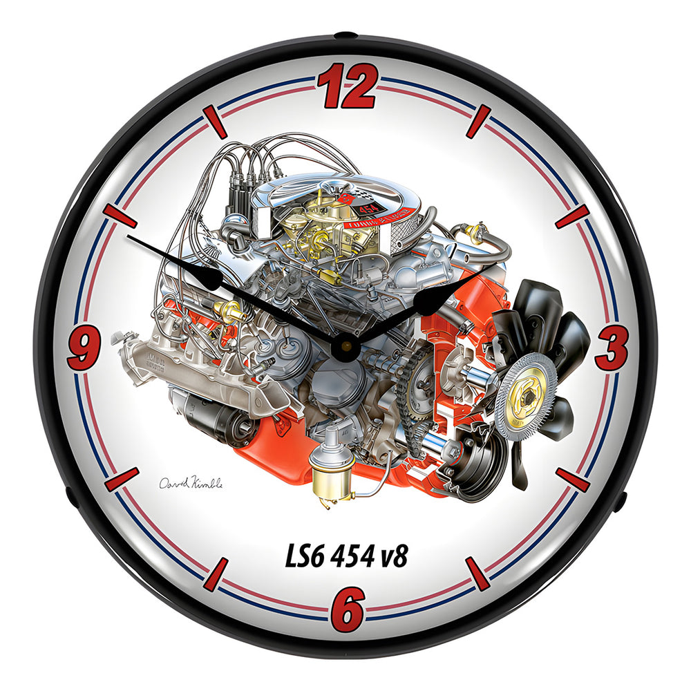 Collectable Sign and Clock LS6 454 V8 Engine Backlit Wall Clock-GMDK1604645-Garage Giant
