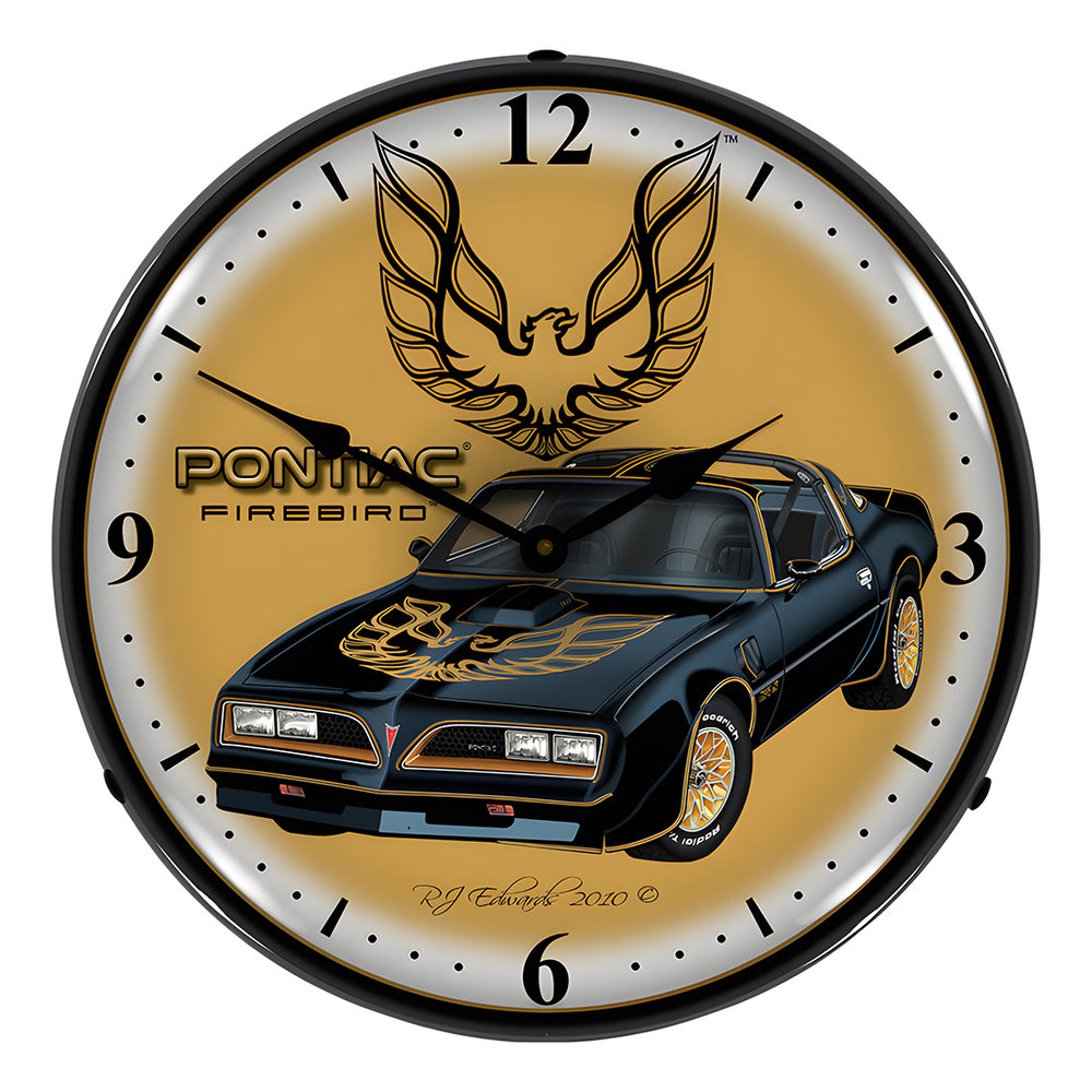 Collectable Sign and Clock Pontiac Firebird Backlit Wall Clock-GMRE1009268-Garage Giant