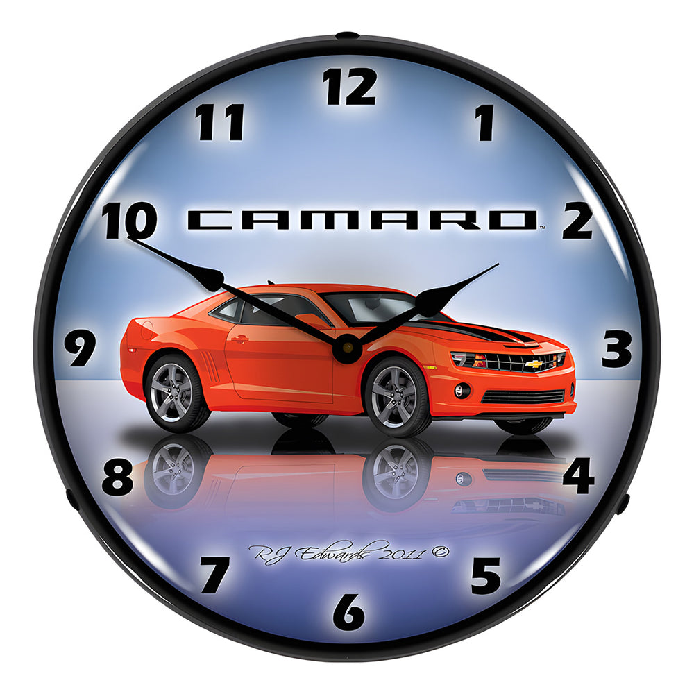Collectable Sign and Clock Camaro SS G5 Orange Backlit Wall Clock-GMRE1107324-Garage Giant