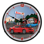 Collectable Sign and Clock Camaro Esso Station Backlit Wall Clock-GMRE1108329-Garage Giant 