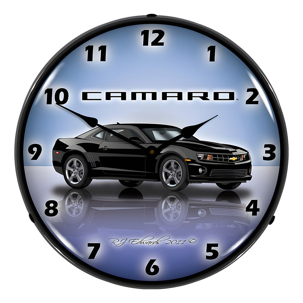 Collectable Sign and Clock Camaro G5 Black Backlit Wall Clock-GMRE1108332-Garage Giant