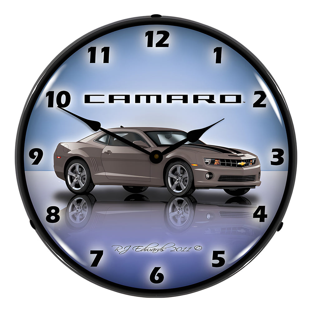 Collectable Sign and Clock Camaro G5 Grey Backlit Wall Clock-GMRE1108333-Garage Giant