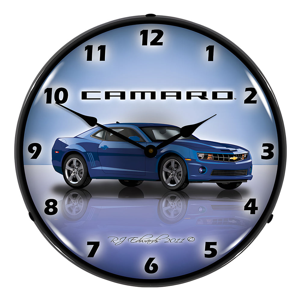 Collectable Sign and Clock Camaro G5 Imperial Blue Backlit Wall Clock-GMRE1108334-Garage Giant