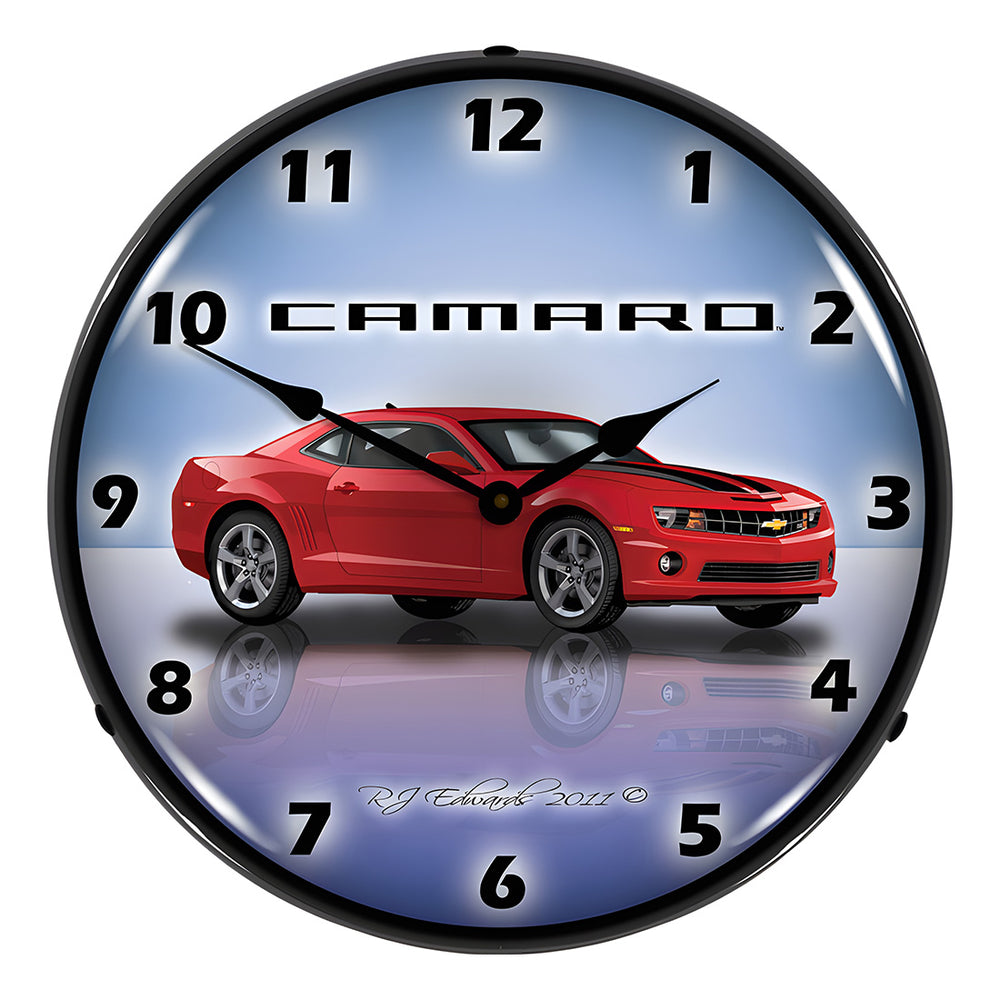 Collectable Sign and Clock Camaro G5 Red Jewel Backlit Wall Clock-GMRE1108336-Garage Giant