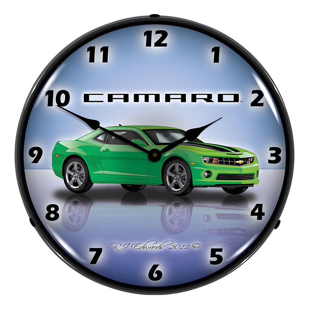 Collectable Sign and Clock Camaro G5 Synergy Green Backlit Wall Clock-GMRE1108339-Garage Giant