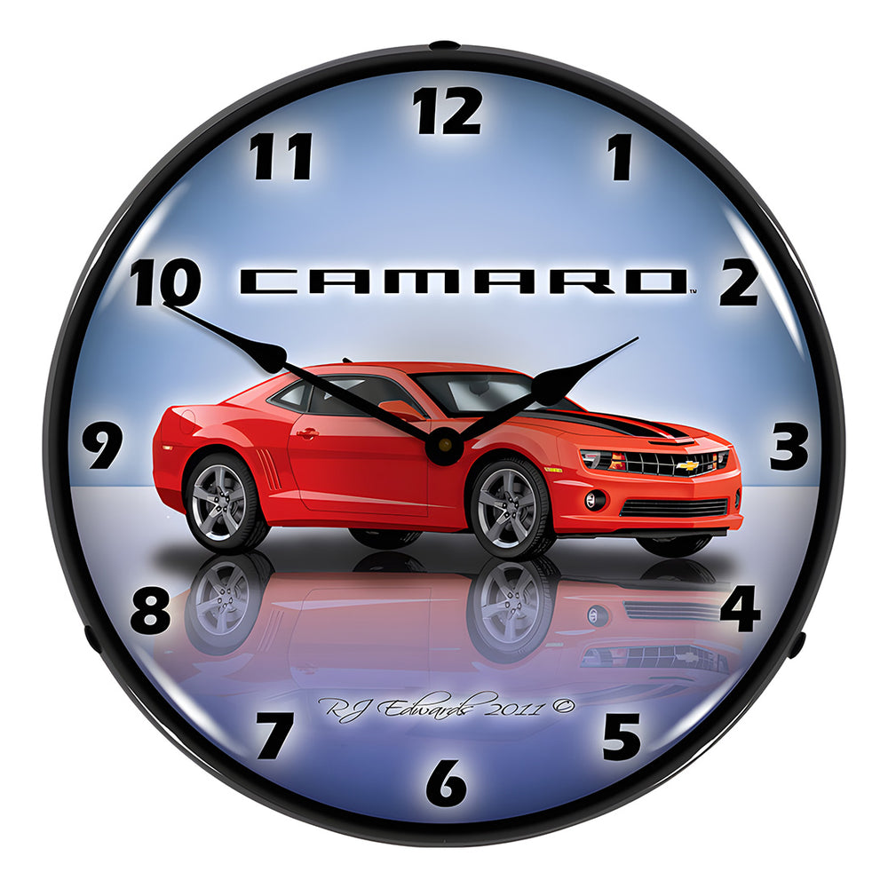 Collectable Sign and Clock Camaro G5 Victory Red Backlit Wall Clock-GMRE1108340-Garage Giant