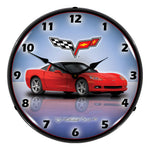 Collectable Sign and Clock C6 Corvette Torch Red Backlit Wall Clock-GMRE1112341-Garage Giant 