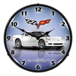 Collectable Sign and Clock C6 Corvette Arctic White Backlit Wall Clock-GMRE1112342-Garage Giant 