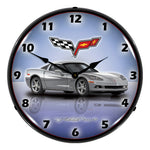 Collectable Sign and Clock C6 Corvette Blade Silver Backlit Wall Clock-GMRE1112344-Garage Giant 