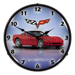 Collectable Sign and Clock C6 Corvette Crystal Red Backlit Wall Clock-GMRE1112345-Garage Giant 