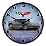Collectable Sign and Clock C6 Corvette Cyber Grey Backlit Wall Clock-GMRE1112346-Garage Giant 