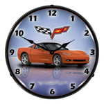 Collectable Sign and Clock C6 Corvette Inferno Orange Backlit Wall Clock-GMRE1112347-Garage Giant 