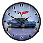 Collectable Sign and Clock C6 Corvette Jetstream Blue Backlit Wall Clock-GMRE1112348-Garage Giant 