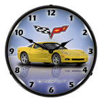 Collectable Sign and Clock C6 Corvette Velocity Yellow Backlit Wall Clock-GMRE1112350-Garage Giant 