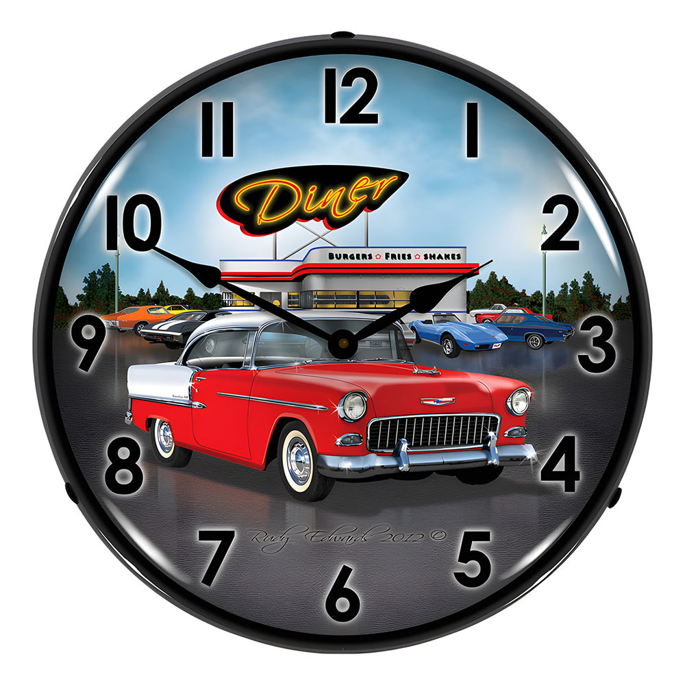 Collectable Sign and Clock 1955 Bel Air Diner Backlit Wall Clock-GMRE1205360-Garage Giant